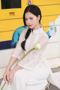 VGU No.16: Discover the Gentle Charm of White Ao Dai and Lotus – Captivating Vietnamese Beauty-2
