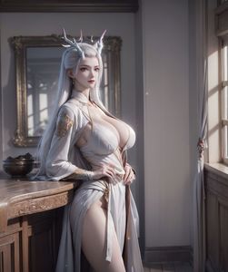 AI Generated Yong Sheng - Long Xuan: Captivating Silver-Haired Immortal with Elegant Deer Horns-6