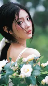 VGU No.173: Discover the serene beauty of a dreamy girl with white roses in the morning sun.-17