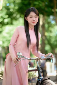 VGU No.49: Vietnamese Grace: Lady in Pink Ao Dai with Pure White Flowers-6