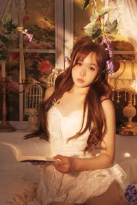 Dreamy Girl Bathed in Morning Light: Ethereal Beauty in a Romantic Setting 1000021061-1