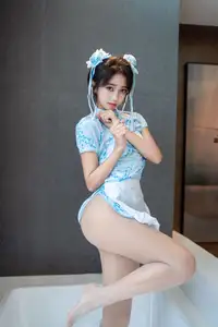 XiuRen Shi An An Alluring in Unique Blue Porcelain Cheongsam - 0017-7430948285-28