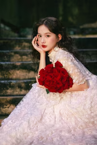 VGU No.149: White Dress Muse with Red Roses – Captivating Vintage Romance.-4