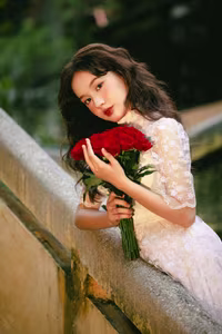 VGU No.149: White Dress Muse with Red Roses – Captivating Vintage Romance.-6