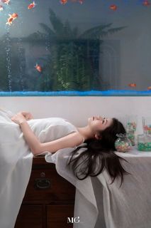 Dreamy Muse & Goldfish: Poetic Artistic Portrait-1