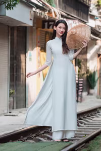XVG No.52: Elegant Ao Dai Beauty in Hanoi Old Quarter Train Street Captivating Vietnamese Charm-5