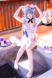 Coser Shimo Tsukigami as Yumemizuki Mizuki: Adorable Pastel Maid Cosplay with Elf Ears and Blue Hair-10