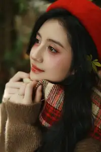 VGU No.185: Gentle Autumn Charm: A Girl's Radiant Smile in a Warm Plaid Scarf-8