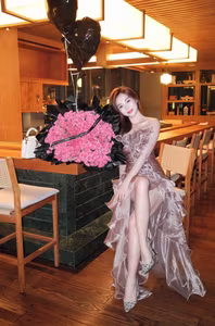 VGU No.52: Mesmerizing beauty: A captivating girl in a stunning evening gown, shining brightly at a glamorous night party.-5