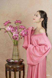 Graceful Young Woman in Pink with Lotus Flowers | Vietnamese Beauty Photo-7