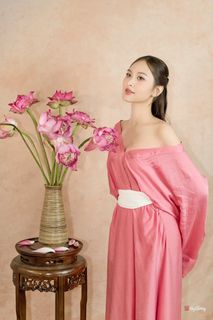Graceful Young Woman in Pink with Lotus Flowers | Vietnamese Beauty Photo-1