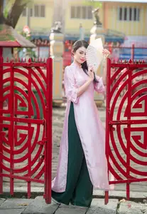 VGU No.163: The Graceful Beauty of a Vietnamese Girl in Traditional Pink Ao Dai Amidst Ancient Architecture-5