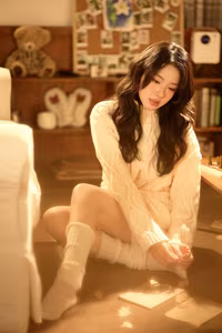 VGU No.93: Cozy Comfort: Girl Reading a Book in a Warm Sweater, Embracing Relaxed Home Style.-2