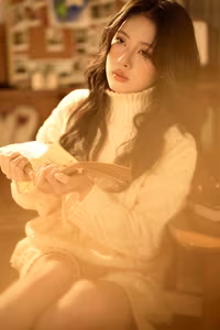 VGU No.93: Cozy Comfort: Girl Reading a Book in a Warm Sweater, Embracing Relaxed Home Style.-7