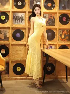 XiuRen No.10715: Li Shuang Er The Yellow Lace Dress Goddess, Pure Allure Amidst Vintage Charm-27