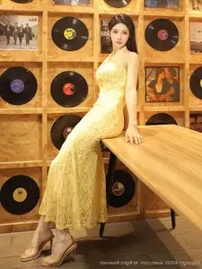 XiuRen No.10715: Li Shuang Er The Yellow Lace Dress Goddess, Pure Allure Amidst Vintage Charm-38