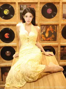 XiuRen No.10715: Li Shuang Er The Yellow Lace Dress Goddess, Pure Allure Amidst Vintage Charm-5