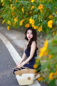 Elegant Asian Girl Portrait with Golden Flowers in Afternoon Sun 1000024552-6