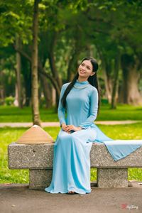 Graceful Vietnamese Woman in Blue Ao Dai Elegant Traditional Beauty-4
