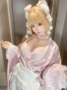Captivating Coser Chunmomo: Pink Kimono Charm & Cute Cat Ears Part01-3