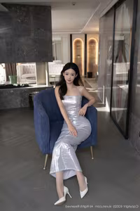 Tang An Qi: Alluring Elegance in a Shimmering Silver Dress | XiuRen No.10328-10