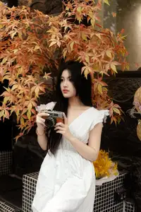 VGU No.169: Discovering Serene Autumn Charm with an Asian Beauty and Golden Chrysanthemums.-0