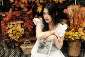 VGU No.169: Discovering Serene Autumn Charm with an Asian Beauty and Golden Chrysanthemums.-2
