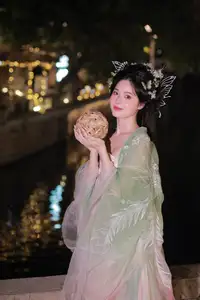 VGU No.175: Ethereal Asian Beauty In Traditional Attire Amidst A Dazzling Nightscape Of Lights-1