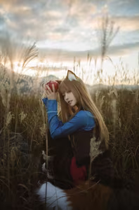 Coser Ely_eee: Holo's Radiant "Soft Glow" Cosplay Amidst Warm Grass-9
