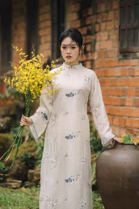 XVG No.29: Graceful Ao Dai - Unveiling the Serene Beauty of a Vietnamese Woman with Golden Blooms.-6