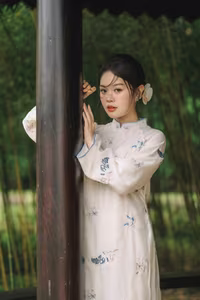 XVG No.29: Graceful Ao Dai - Unveiling the Serene Beauty of a Vietnamese Woman with Golden Blooms.-0