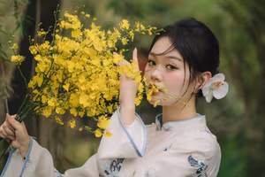 XVG No.29: Graceful Ao Dai - Unveiling the Serene Beauty of a Vietnamese Woman with Golden Blooms.-12