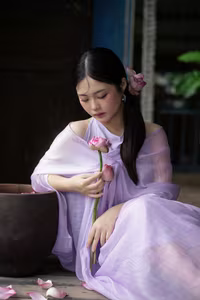 XVG No.38: Elegant Vietnamese Maiden and Pink Lotus A Portrait of Grace-1