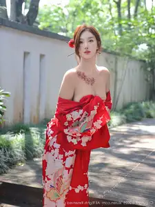 Jin Yun Xi Yuki: Enchanting Beauty in a Fiery Red Kimono, Captivating Every Gaze - XiuRen No.10683-21