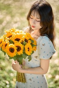Charming Beauty with Sunflowers in a Natural Landscape-10