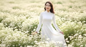 VGU No.100: Serene Beauty A Vietnamese Girl in Ao Dai Embracing a Radiant Daisy Field-5
