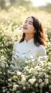 VGU No.100: Serene Beauty A Vietnamese Girl in Ao Dai Embracing a Radiant Daisy Field-7