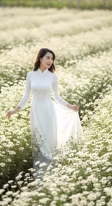 VGU No.100: Serene Beauty A Vietnamese Girl in Ao Dai Embracing a Radiant Daisy Field-4