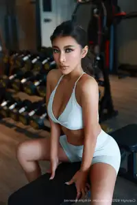 Model FE's captivating gym style in sleek white athletic wear | XiuRen No.10621-29