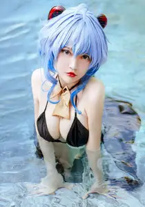Coser Potato Godzilla's Alluring Ganyu Bikini Cosplay by the Pool-5
