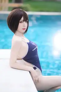 Coser Feng Jiang Jiang V: Graceful Beauty in a Blue Racing Swimsuit by the Pool-27