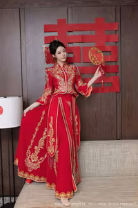 XiuRen No.10055: Xiao Dou Dou Dazzles in Traditional Red Wedding Dress, Capturing Asian Elegance.-10