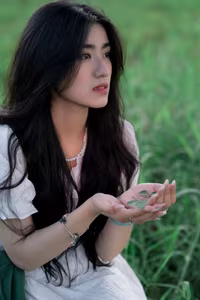 XVG No.21: Serene Moment - Asian Girl with Long Hair Immersed in Green Nature-4