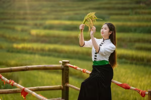 VGU No.32: Graceful Young Woman Amidst Golden Terraced Fields, Discover Vietnam's Cultural Beauty-8