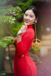 XVG No.15: The Beauty of Vietnam A Girl in Red Ao Dai with Traditional Lantern, an East Asian Cultural Symbol-10