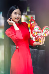 XVG No.15: The Beauty of Vietnam A Girl in Red Ao Dai with Traditional Lantern, an East Asian Cultural Symbol-11