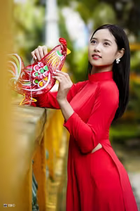 XVG No.15: The Beauty of Vietnam A Girl in Red Ao Dai with Traditional Lantern, an East Asian Cultural Symbol-7