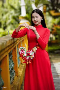 XVG No.15: The Beauty of Vietnam A Girl in Red Ao Dai with Traditional Lantern, an East Asian Cultural Symbol-4