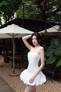 VGU No.95: Pure White Elegance: Captivating Charm of an Asian Beauty in a Modern Cafe-1