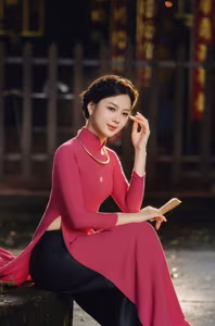 VGU No14 Captivating Vietnamese Ao Dai Beauty Graceful Woman in Traditional Pink Elegance-1